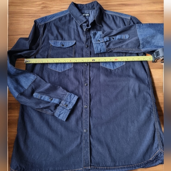 Unlisted By Kenneth Cole Two Tone Navy Blue Denim Shirt - Picture 9 of 10